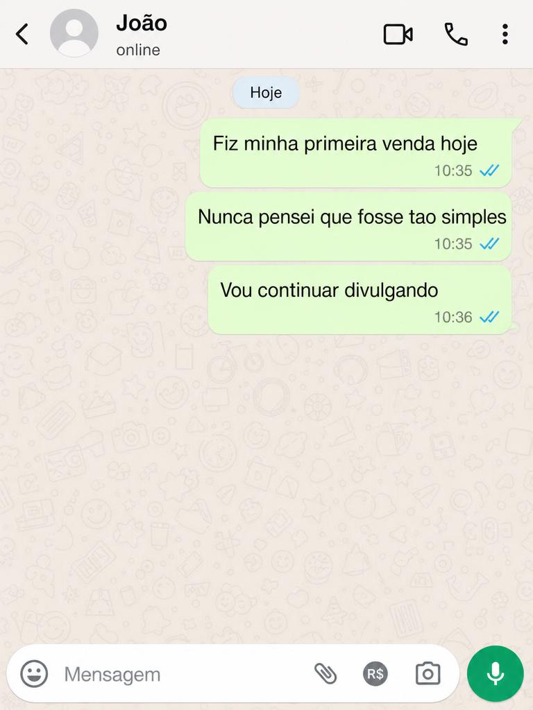 Mensagem de aluno no WhatsApp elogiando o Histórias de Luz